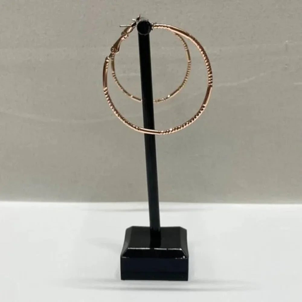 Hoop Earrings Round Elegant Detailed Rose Gold Tone 1 1/2